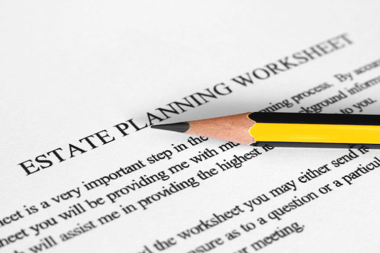 Close up of an estate planning worksheet with a pencil